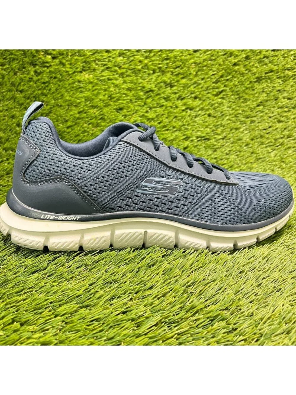 Skechers Track Leshur Mens Size 8 Blue White Athletic Running Shoes Sneakers